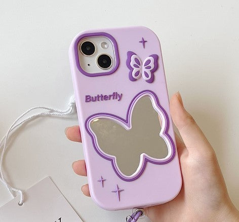 Purple Butterfly Mirror Silicone Phone Case