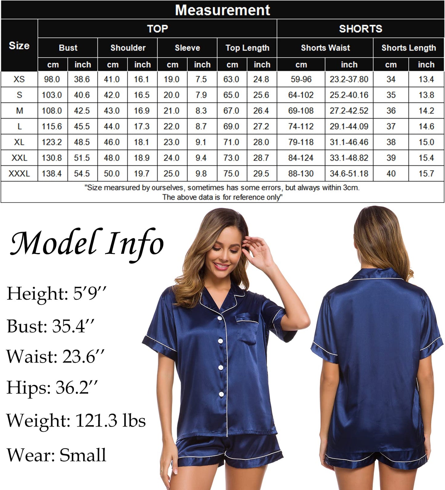SWOMOG Womens Silk Satin Pajamas Set Short Sleeve Button Down Sleepwear Loungewear 2 Pcs Pj Sets
