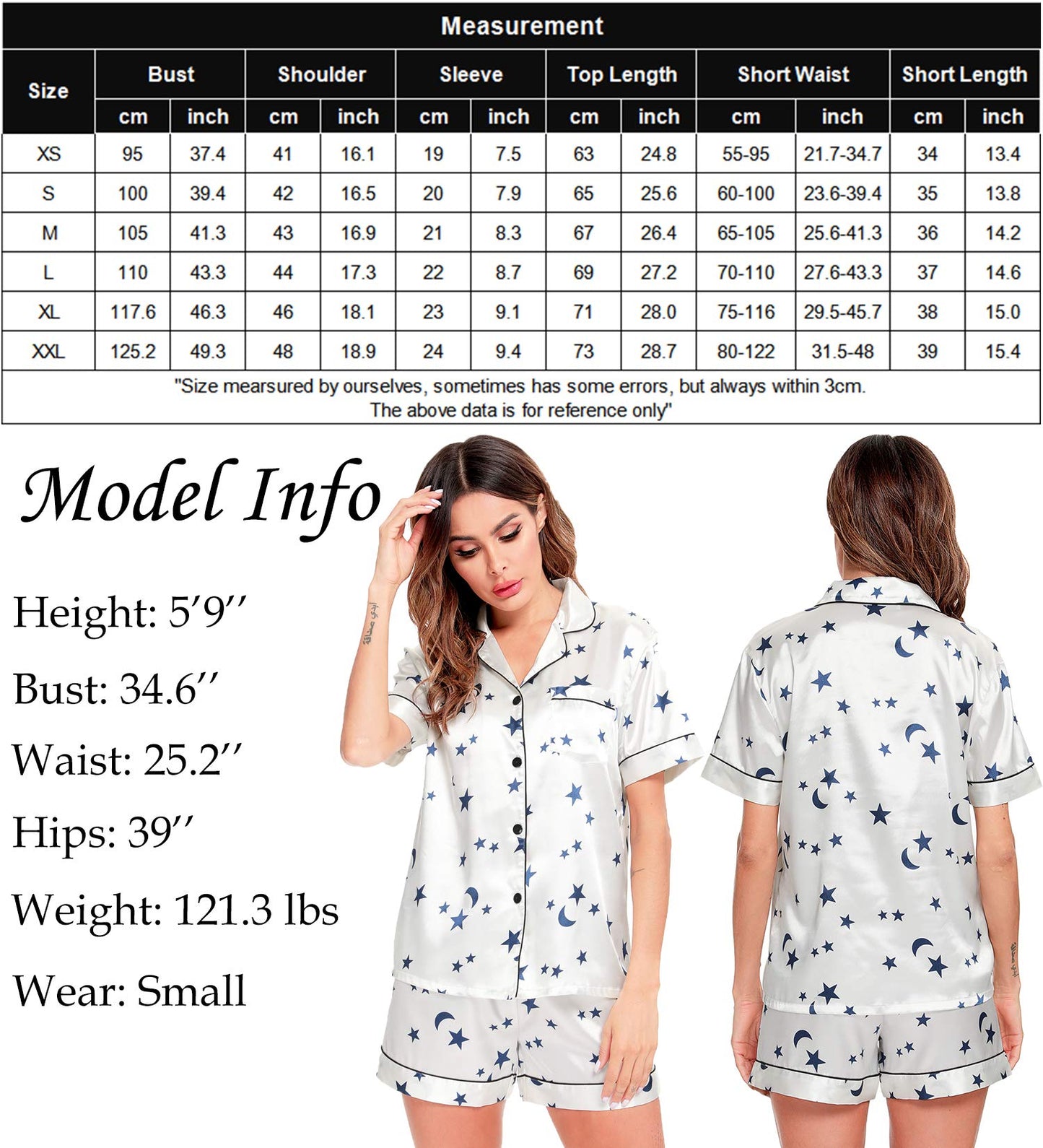 SWOMOG Womens Silk Satin Pajamas Set Short Sleeve Button Down Sleepwear Loungewear 2 Pcs Pj Sets