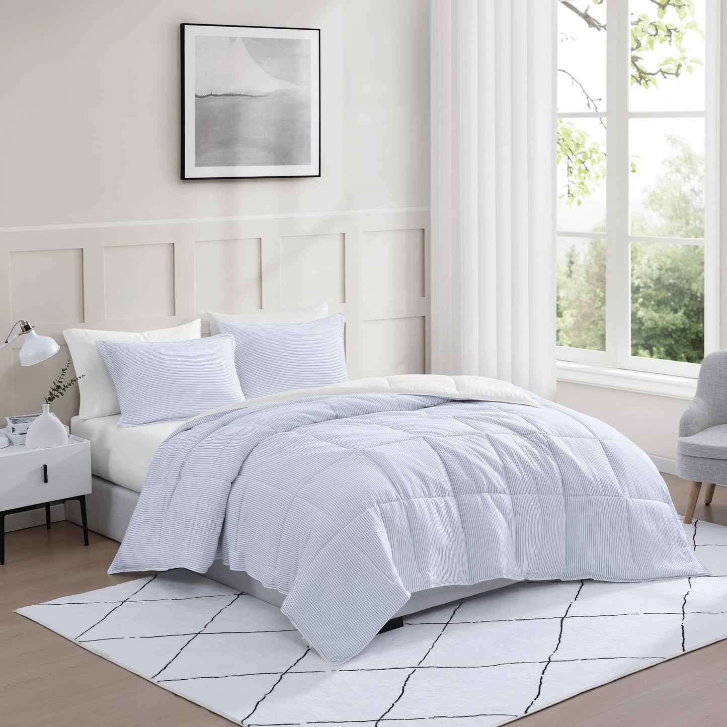 Ultra Soft Organic Cotton Queen Comforter Set - Hypoallergenic Down Alternative, All-Season Warm Bedding (1 Comforter, 2 Pillow Shams) - Charcoal