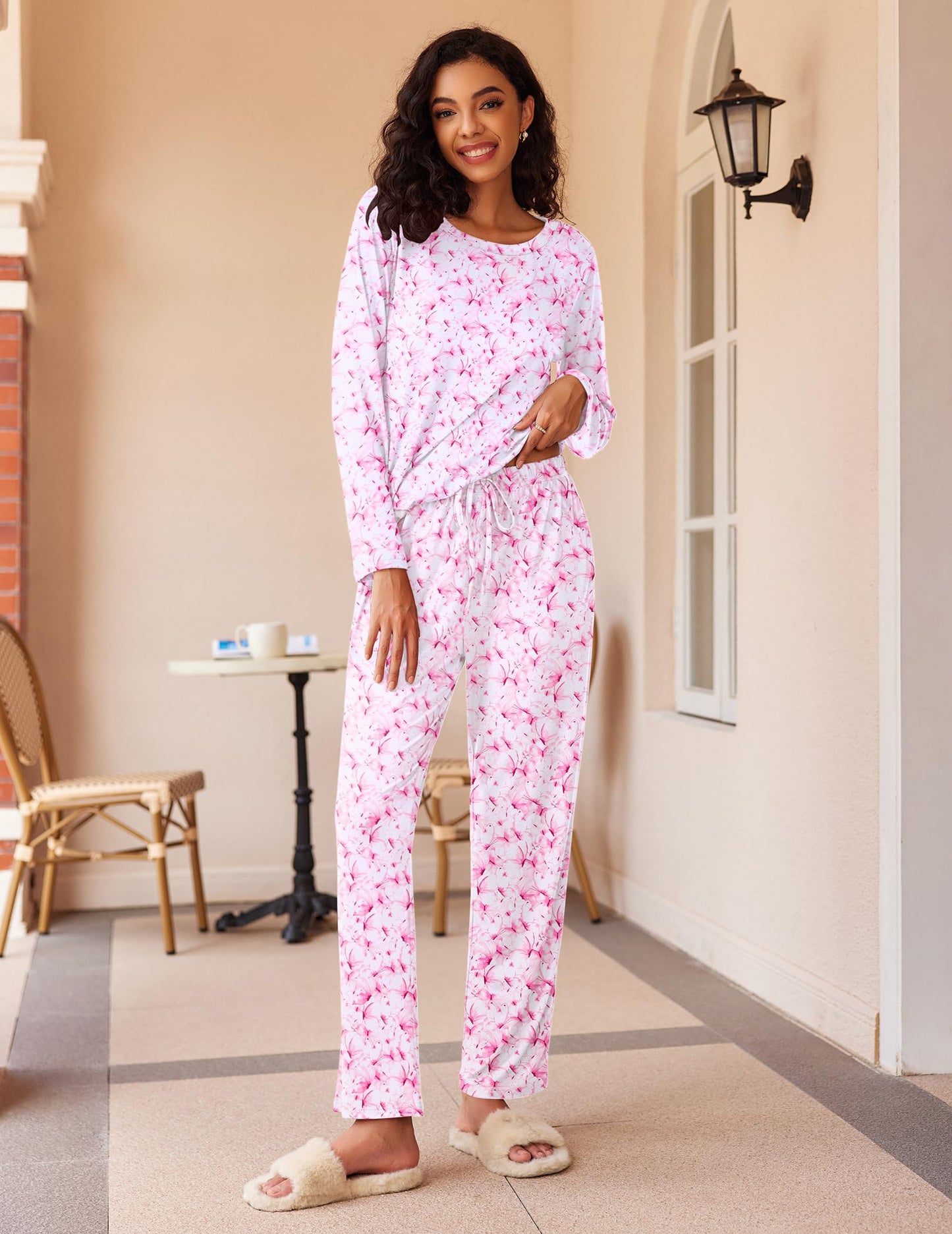 Ekouaer 2 Pack Women's Pajama Set Soft Long Sleeve Sleepwear Loungewear Pjs Sets with Pockets