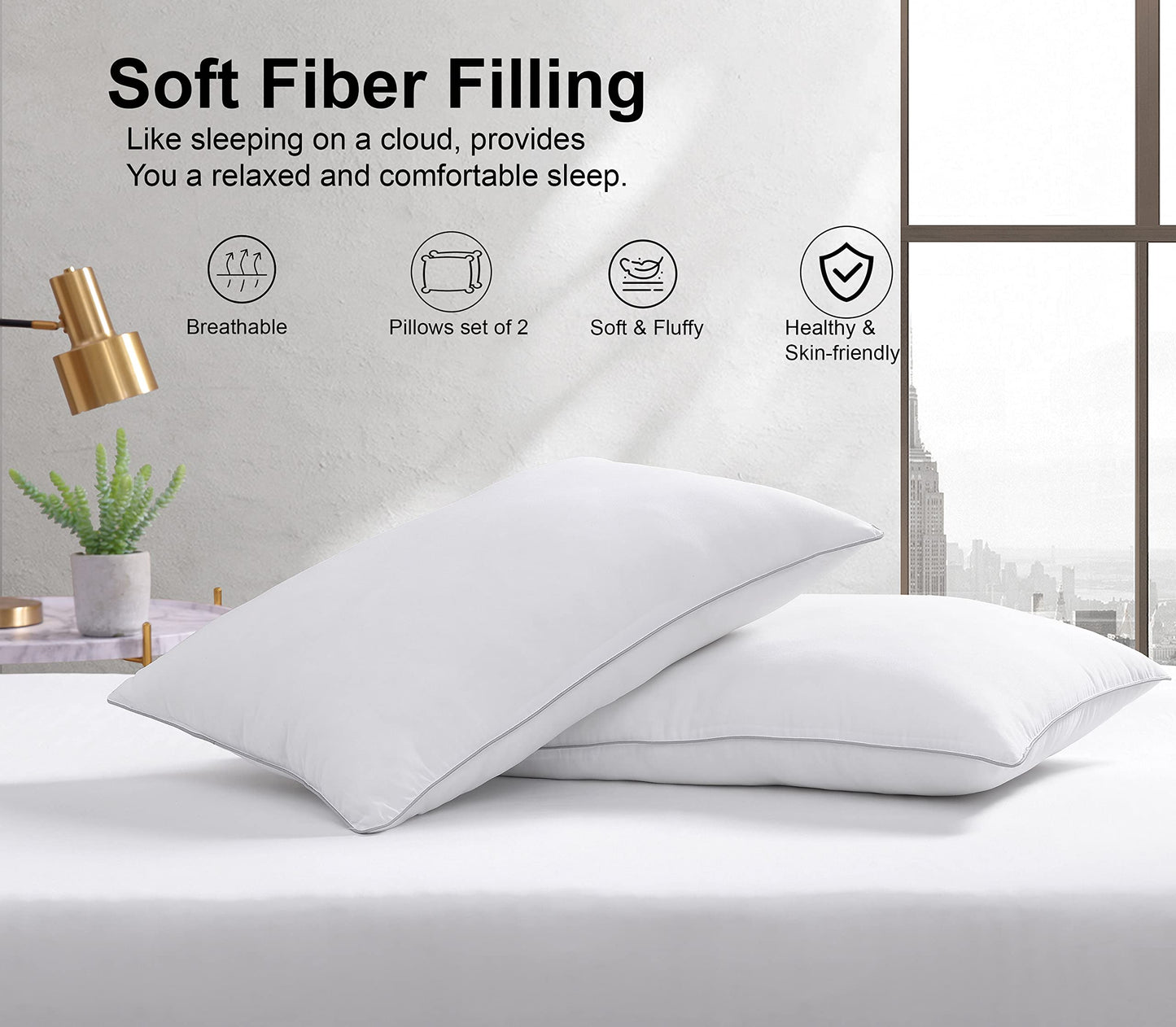 Casa Platino Pillows for Sleeping 2 Pack Standard Size Pillows for Side Back and Stomach Sleeper Neck Pain Fluffy Down Alternative Hotel Quality Pillows 20"x26"