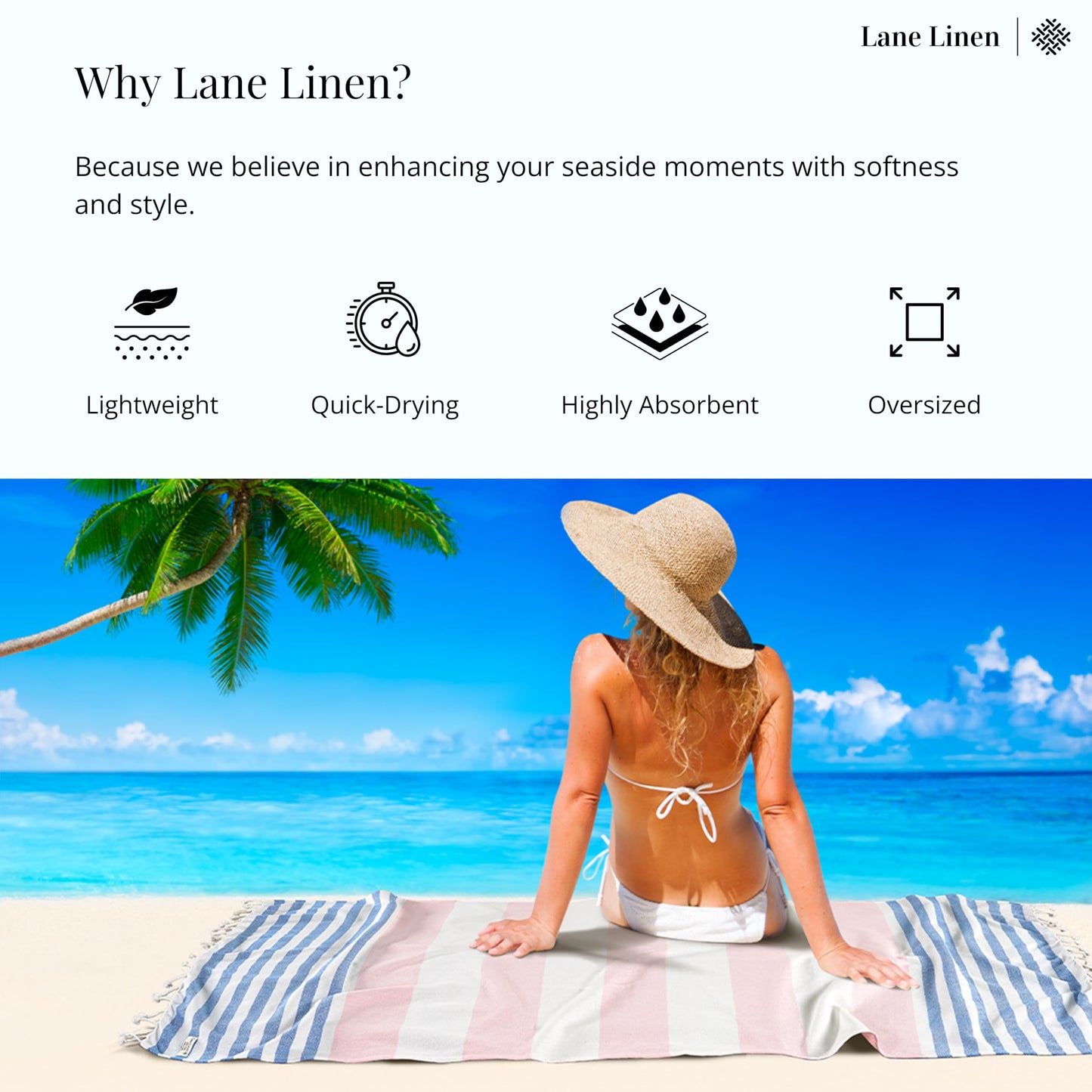 Lane Linen Beach Towels 6 Pack, 100% Cotton Oversized Beach Towel, Pre-Washed Large Beach Towel, Stylish Pool Towels For Adults, Quick Dry Beach Towel, Lightweight Travel Towel, 39"x71" - Multi Colors