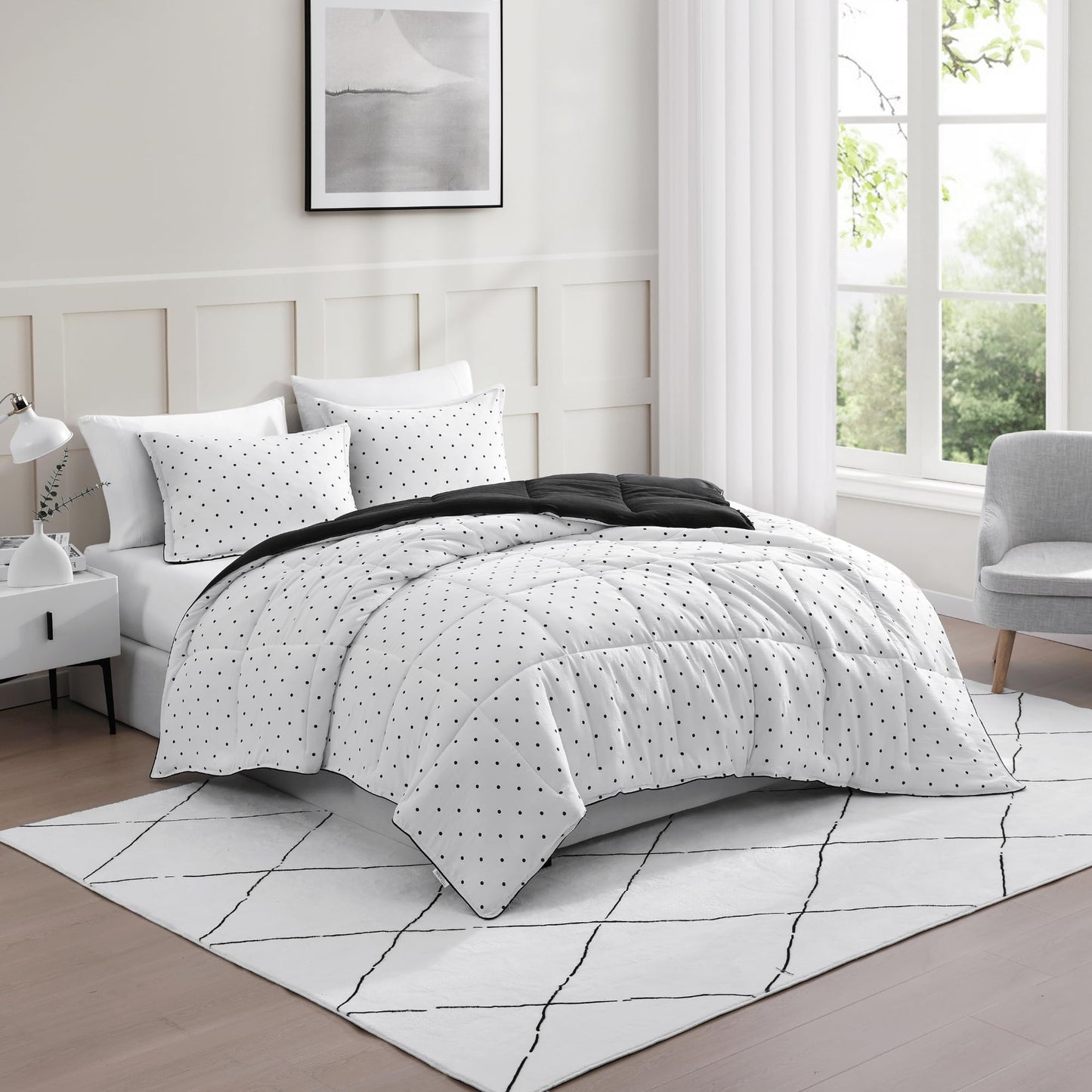 Ultra Soft Organic Cotton Queen Comforter Set - Hypoallergenic Down Alternative, All-Season Warm Bedding (1 Comforter, 2 Pillow Shams) - Charcoal