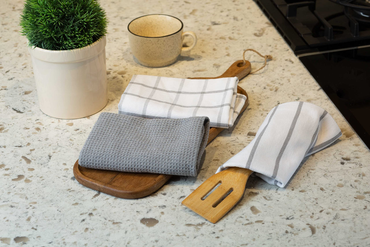 Kitchen Towels Set - Pack of 12 Cotton Dish Towels for Drying Dishes, 18”x 28”, Kitchen Hand Towels, Absorbent Tea Towels, Premium Dish Towels for Kitchen, Quick Drying Kitchen Towel Set - Olive