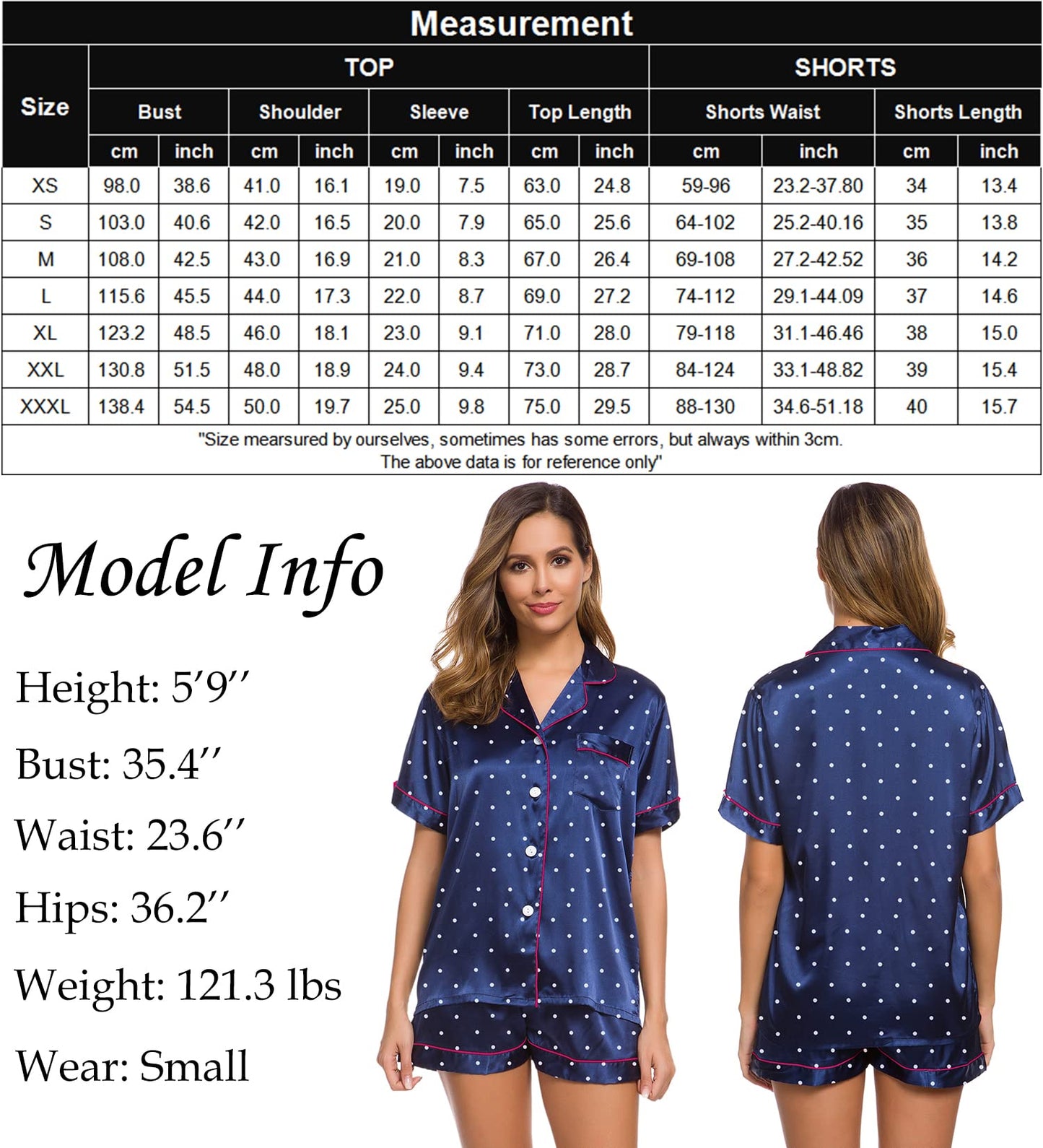 SWOMOG Womens Silk Satin Pajamas Set Short Sleeve Button Down Sleepwear Loungewear 2 Pcs Pj Sets