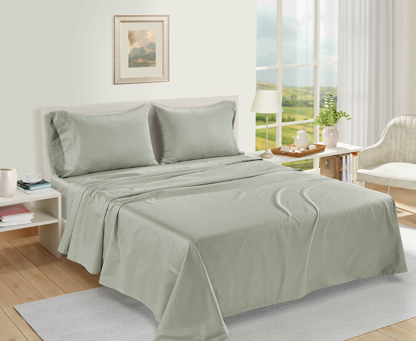 King Size Pillow Case Set of 2, 100% Egyptian Cotton Cases, 1000 Thread Count Sateen, White Cooling Pillow Case Cover - Perfect for Home, Hotels & Hospital Use - White