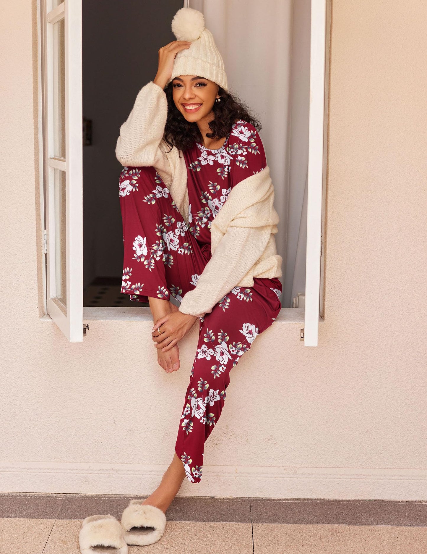 Ekouaer 2 Pack Women's Pajama Set Soft Long Sleeve Sleepwear Loungewear Pjs Sets with Pockets