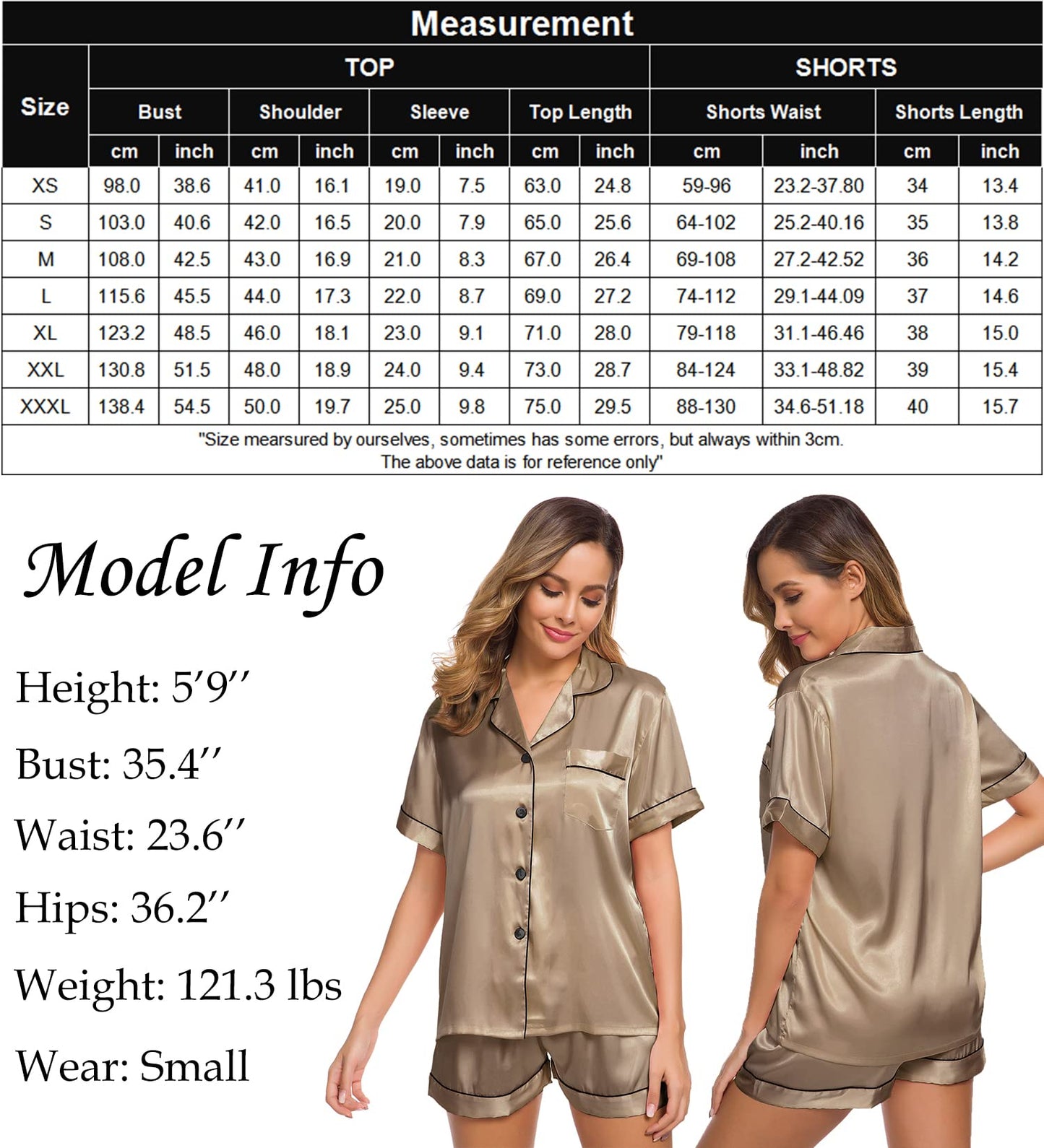 SWOMOG Womens Silk Satin Pajamas Set Short Sleeve Button Down Sleepwear Loungewear 2 Pcs Pj Sets