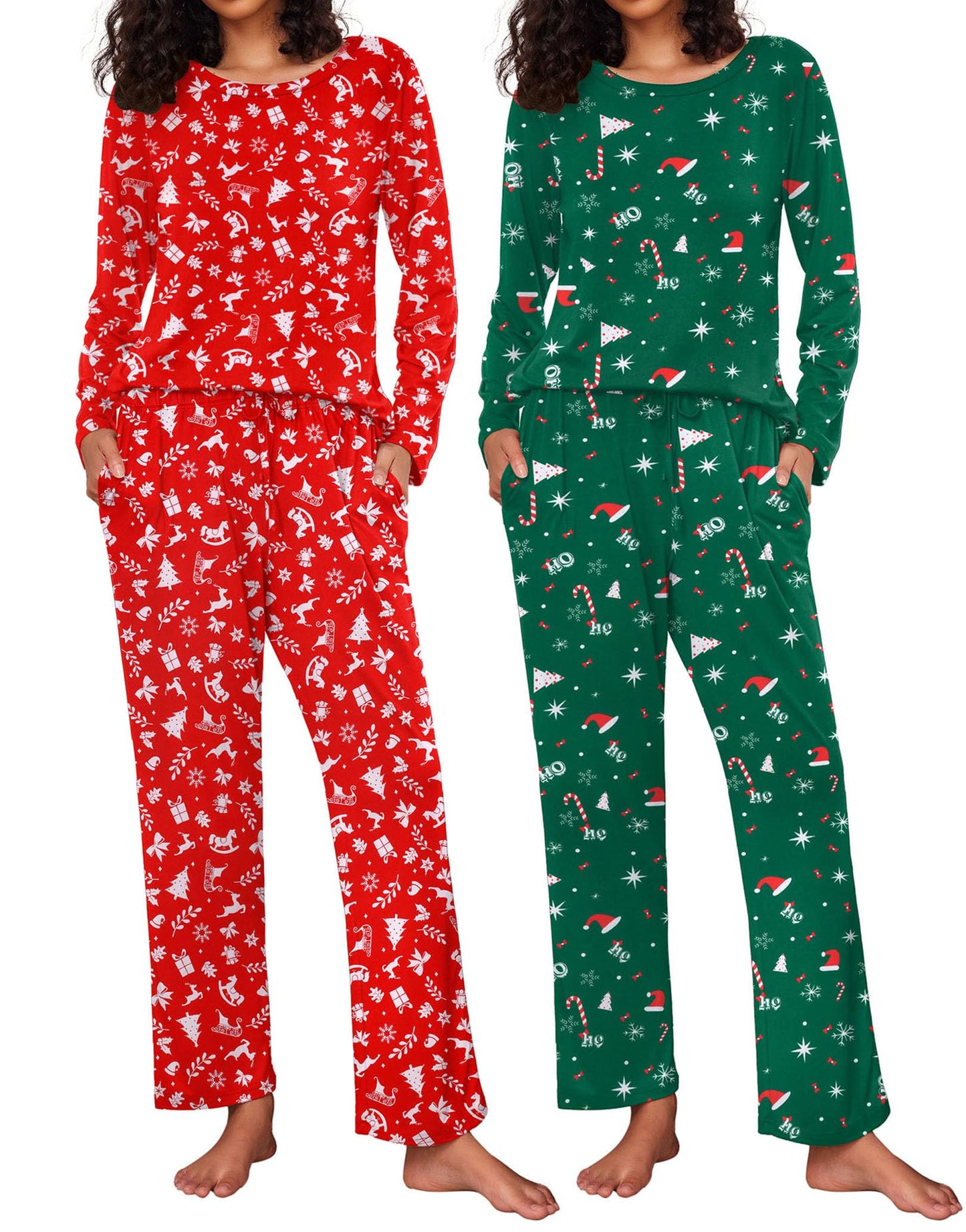 Ekouaer 2 Pack Women's Pajama Set Soft Long Sleeve Sleepwear Loungewear Pjs Sets with Pockets