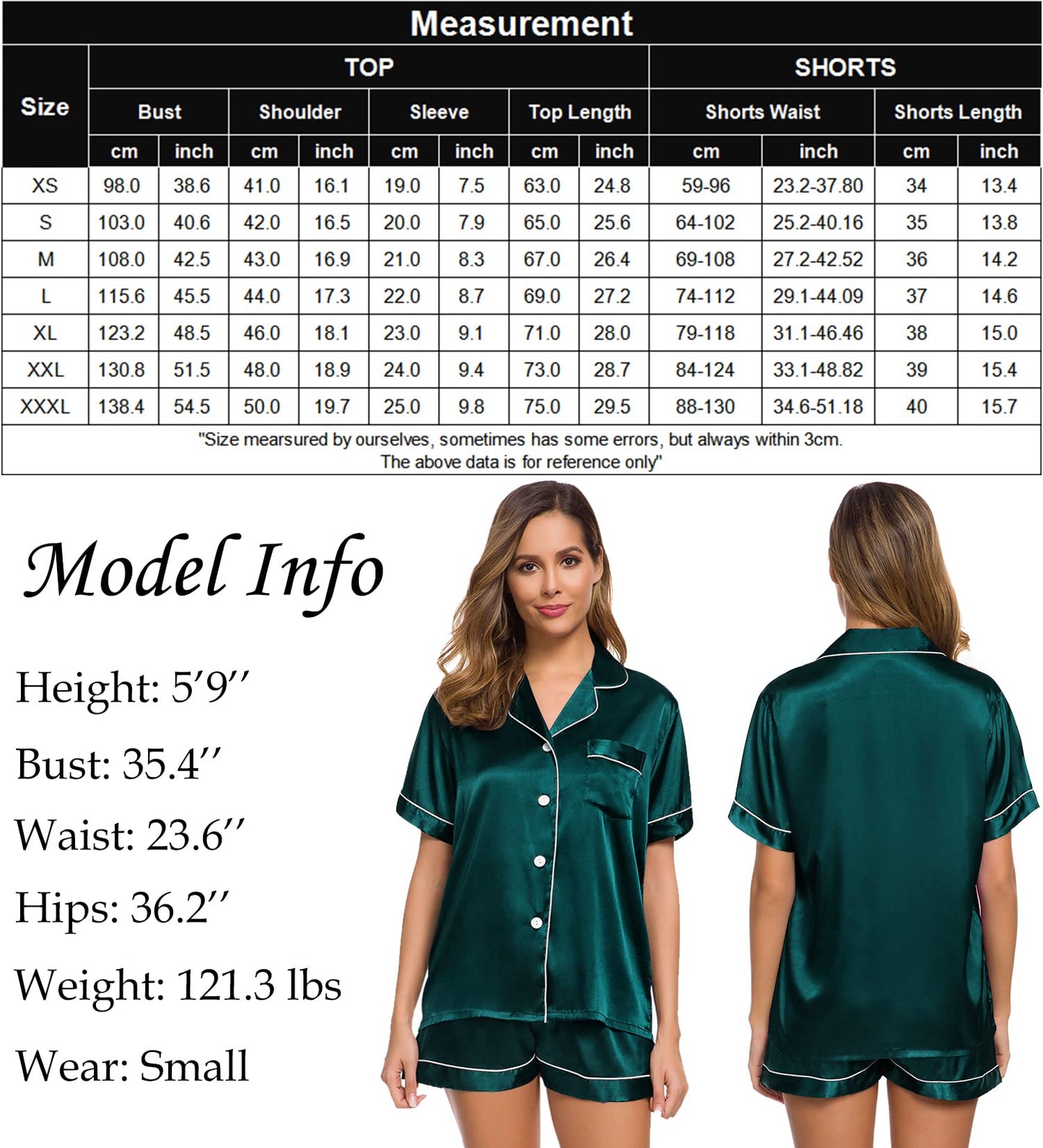 SWOMOG Womens Silk Satin Pajamas Set Short Sleeve Button Down Sleepwear Loungewear 2 Pcs Pj Sets