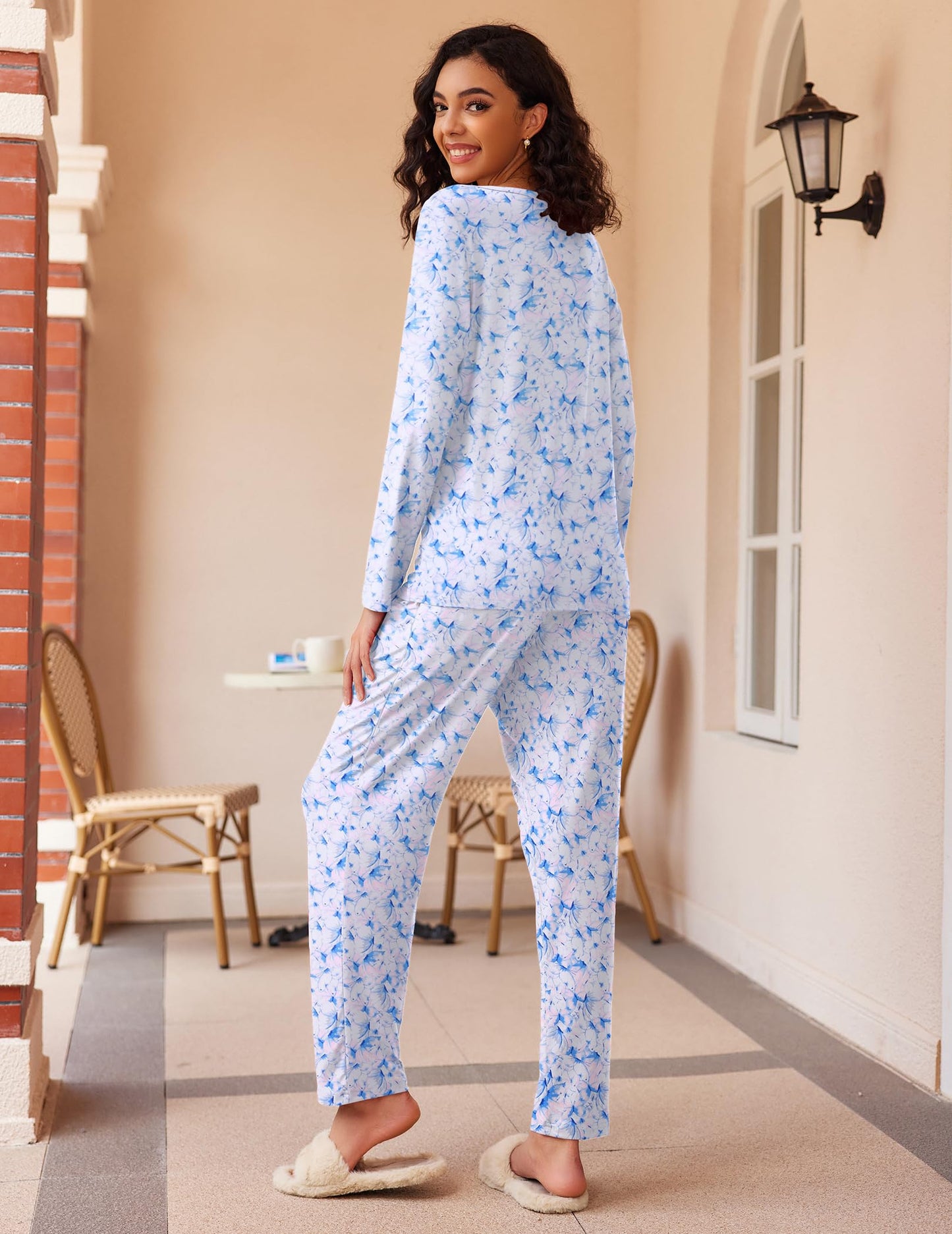 Ekouaer 2 Pack Women's Pajama Set Soft Long Sleeve Sleepwear Loungewear Pjs Sets with Pockets