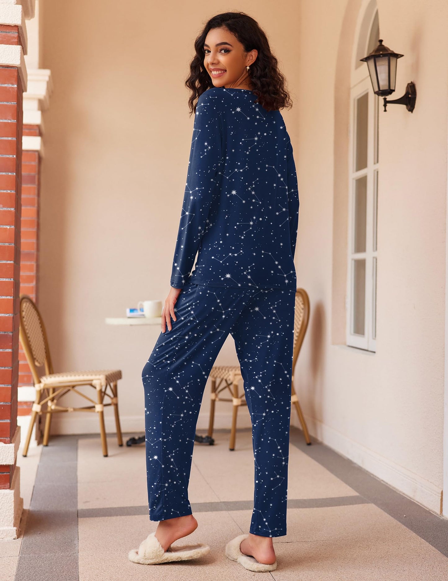 Ekouaer 2 Pack Women's Pajama Set Soft Long Sleeve Sleepwear Loungewear Pjs Sets with Pockets