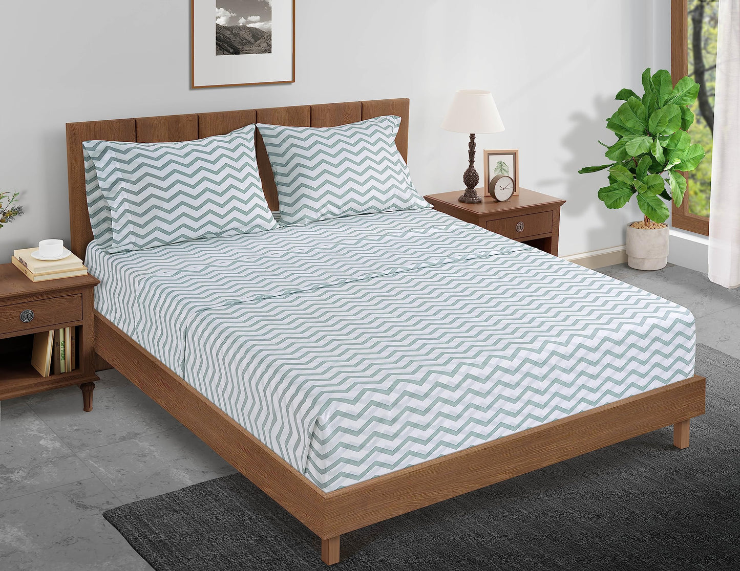 Lane Linen 100% Organic Cotton Fitted Sheet Queen Size only, 3-Piece Set (1 Fitted Sheet, 2 Pillowcases), Percale Weave, Cotton Sheet, Soft, Breathable, Fits Mattress Upto 15' Deep - White