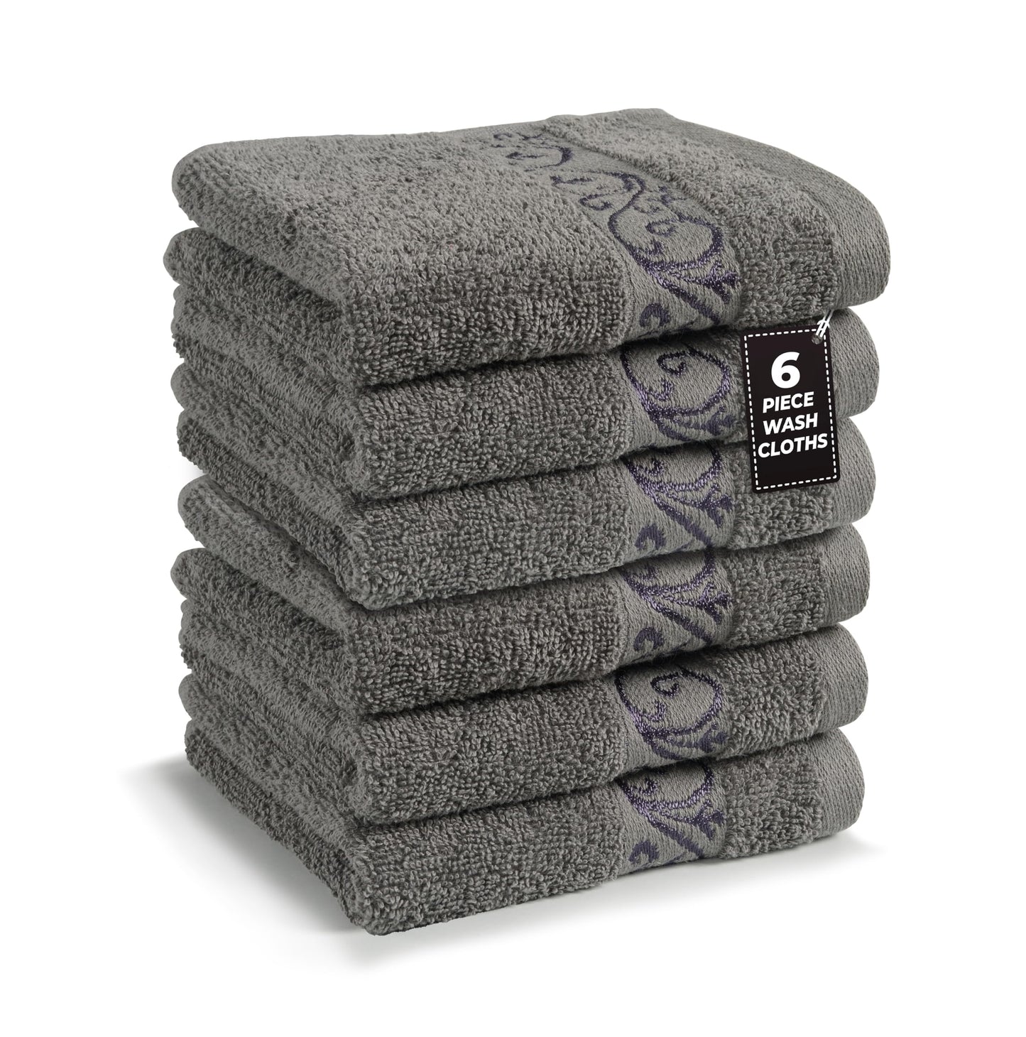 Premium 12 Pack Wash Cloths Set - 13x13 Inches, Highly Absorbent 100% Cotton Towels for Bathroom, Spa, Gym, Face - Grey