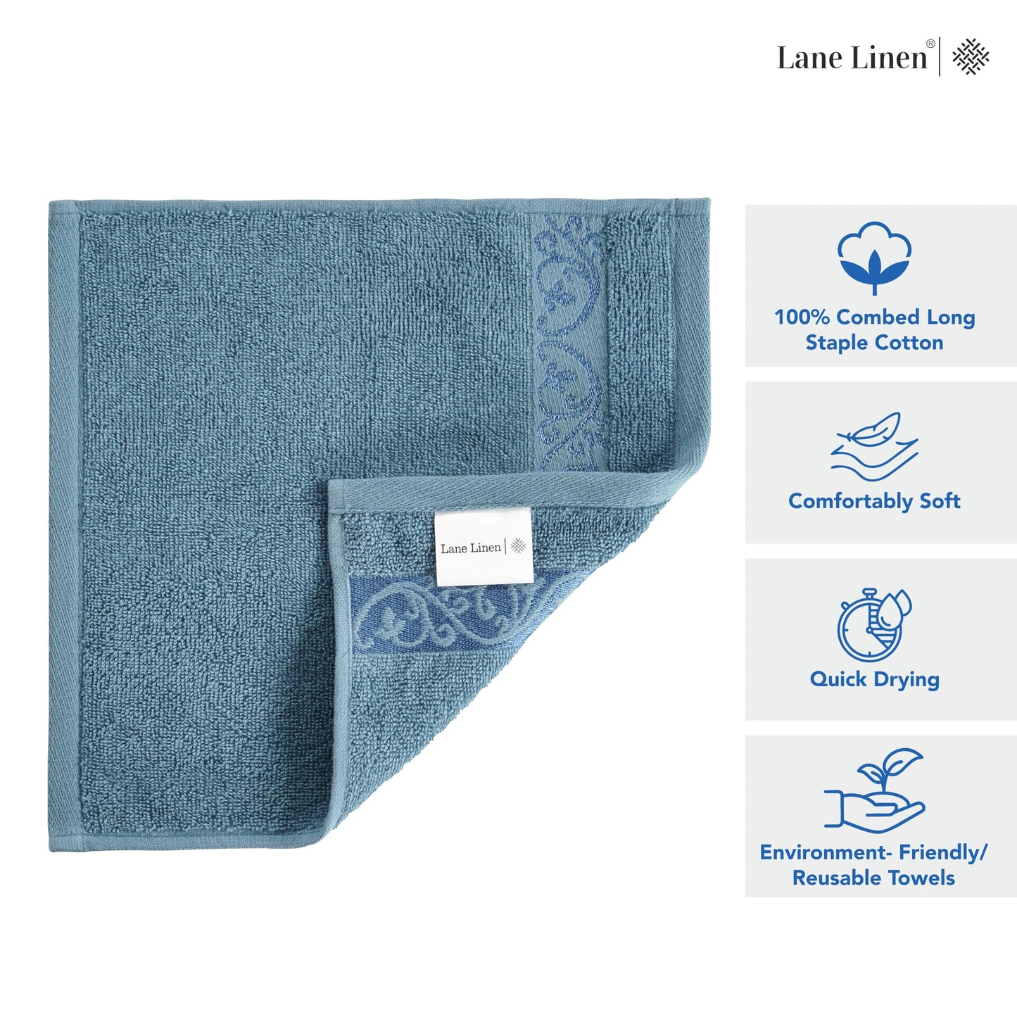 Premium 12 Pack Wash Cloths Set - 13x13 Inches, Highly Absorbent 100% Cotton Towels for Bathroom, Spa, Gym, Face - Grey
