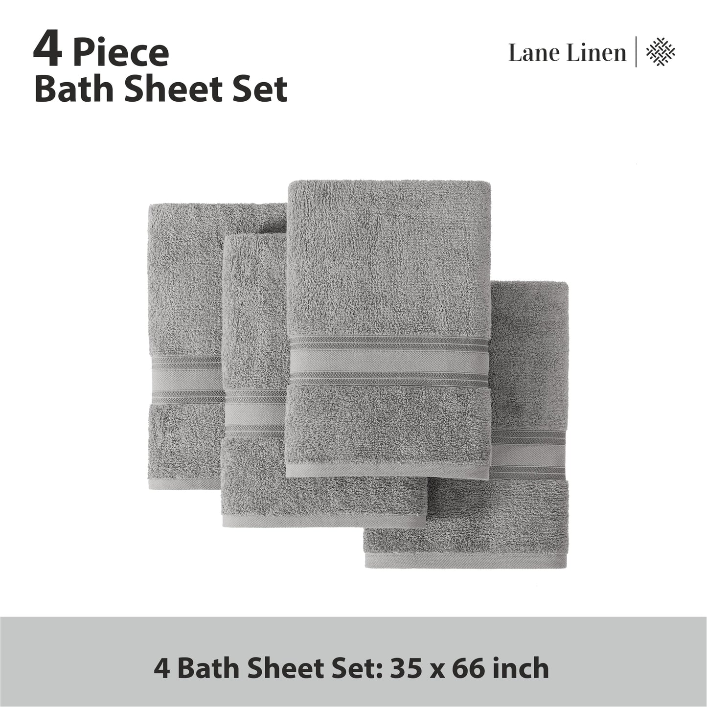 Bath Sheets Towels for Adults- 100% Cotton Extra Large Bath Towels, 4 Piece Bath Sheet Set, Zero Twist, Quick Dry, Highly Absorbent Bath Towels for Bathroom Set, Hotel Spa Quality, 35 x 66 inch - Grey