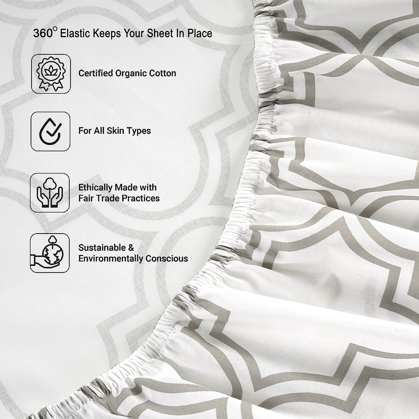 Lane Linen 100% Organic Cotton Fitted Sheet Queen Size only, 3-Piece Set (1 Fitted Sheet, 2 Pillowcases), Percale Weave, Cotton Sheet, Soft, Breathable, Fits Mattress Upto 15' Deep - White