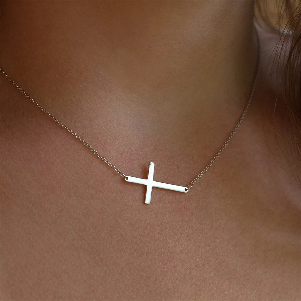 DPLAOPA 925 Sterling Silver Gold Cross Necklace Choker Gift for Her Protection Birthday Gift Religious Jewelry Holy Communion