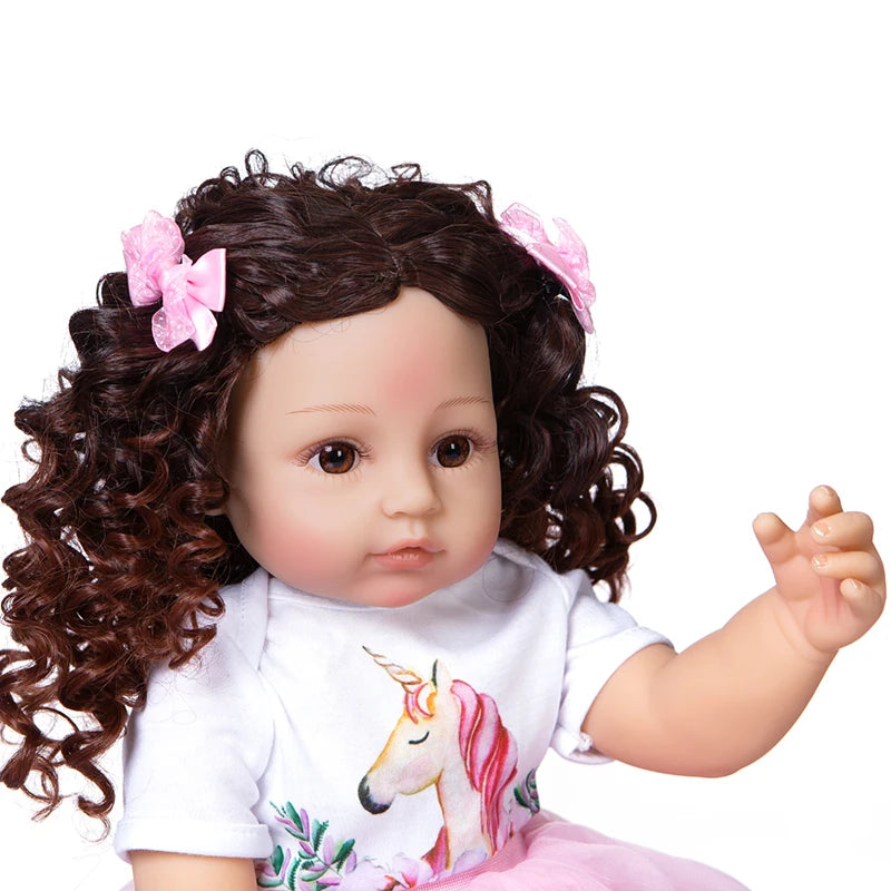 NPK 55CM reborn baby toddler princess full body soft silicone flexible soft touch curly hair fashion girl doll Xmas Gift