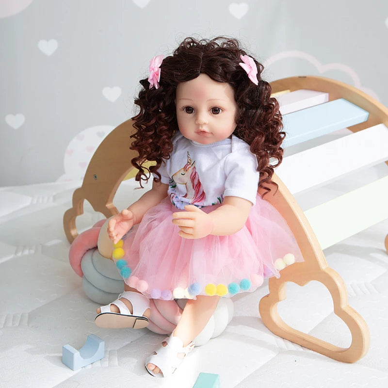 NPK 55CM reborn baby toddler princess full body soft silicone flexible soft touch curly hair fashion girl doll Xmas Gift