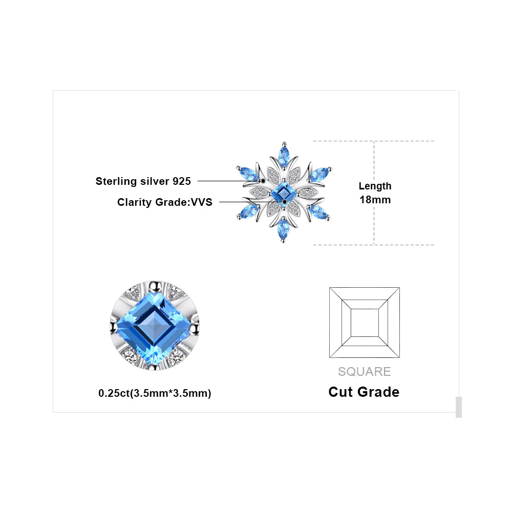 JewelryPalace Snowflake Natural Blue Topaz 925 Sterling Silver Pendant Necklace for Woman Gemstone Fine Jewelry Without Chain