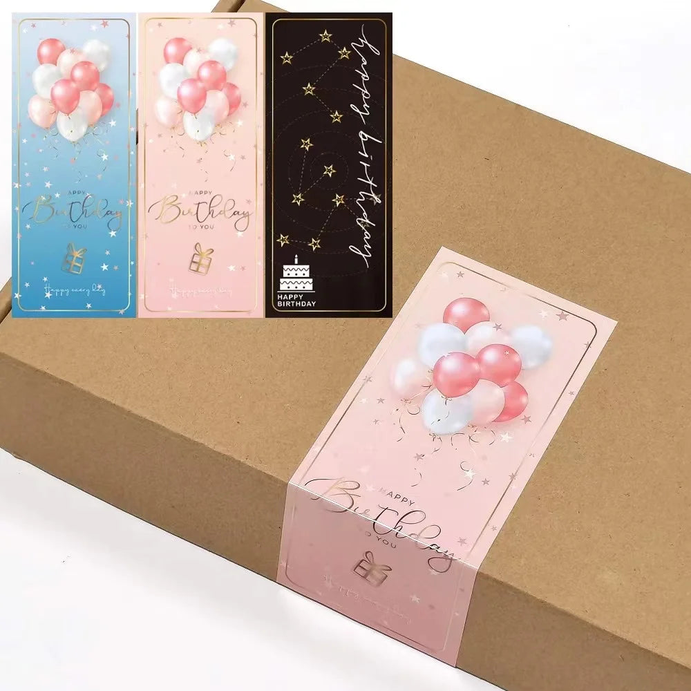 10-30Pcs "Happy Birthday To You" Stickers Pink Blue Black Birthday Gift Package Decor Seal Labels 6x15cm Exquisite Stickers
