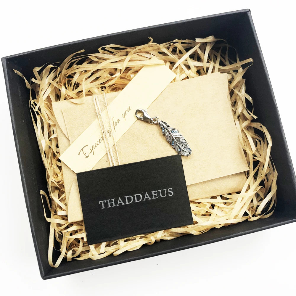 Fashion New 925 Sterling Silver Feather Blue Pendants Charm For Women Men Trendy Accessory Making