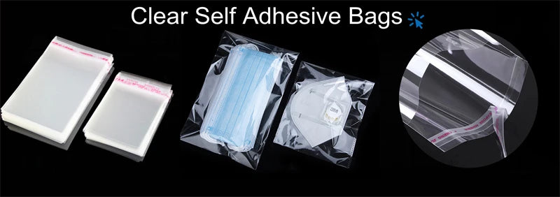TETP 200Pcs Long Clear Self Adhesive Bags For Bracelet Necklace Pencil Jewelry Gifts Accessories Packaging Storage Plastic Bag