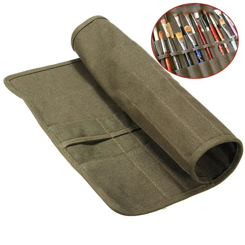 Brush Bag Artist Draw Pen Watercolor Roll Up Canvas Oil Paint Brush Cases Holder Paint Brush Cases Makeup Brushes Organizer