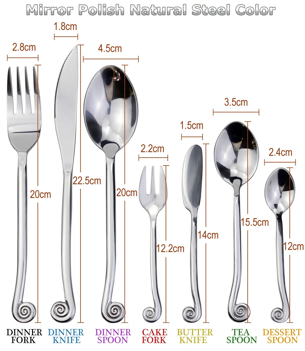 Impressive Cutlery Famous Creative Design Snail Handle Dinnerware Set Forged Process Stainless Steel Mirror Polish For Kitchen