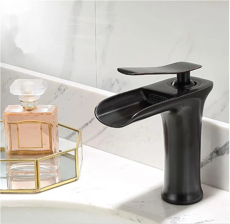 Basin Faucet Grey Waterfall Faucet Brass Bathroom Faucet Gold Bathroom Basin Faucet Mixer Tap Hot and Cold White Sink faucet
