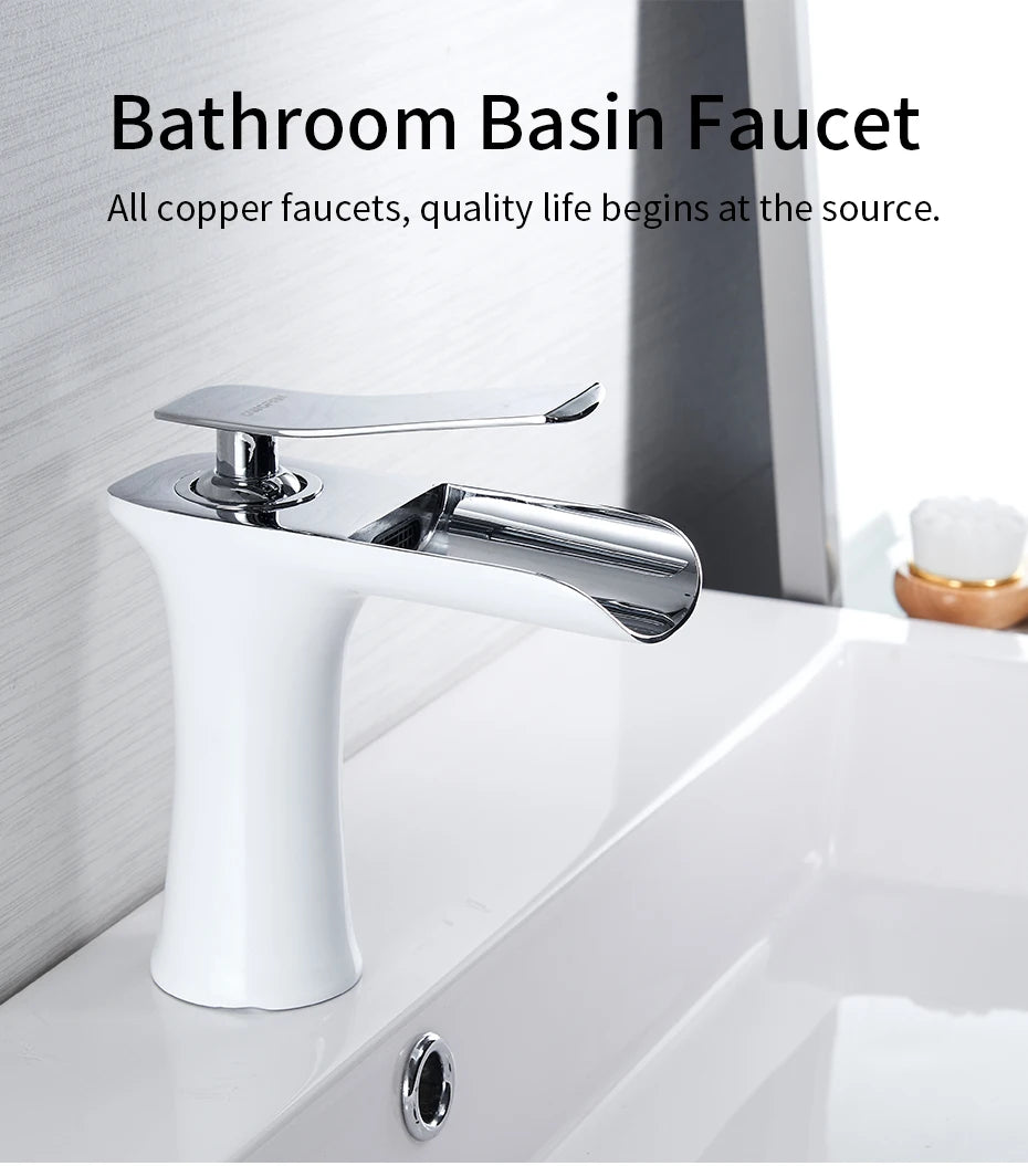 Basin Faucets Waterfall Bathroom Faucet Single handle Basin Mixer Tap Bath Antique Faucet Brass Sink Water Crane Silver 6009