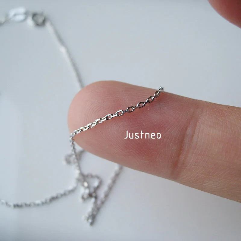 JustNeo solid 925 sterling silver oval cable chain necklace with rhodium plate, spring claspfine jewelry, , 1 piece