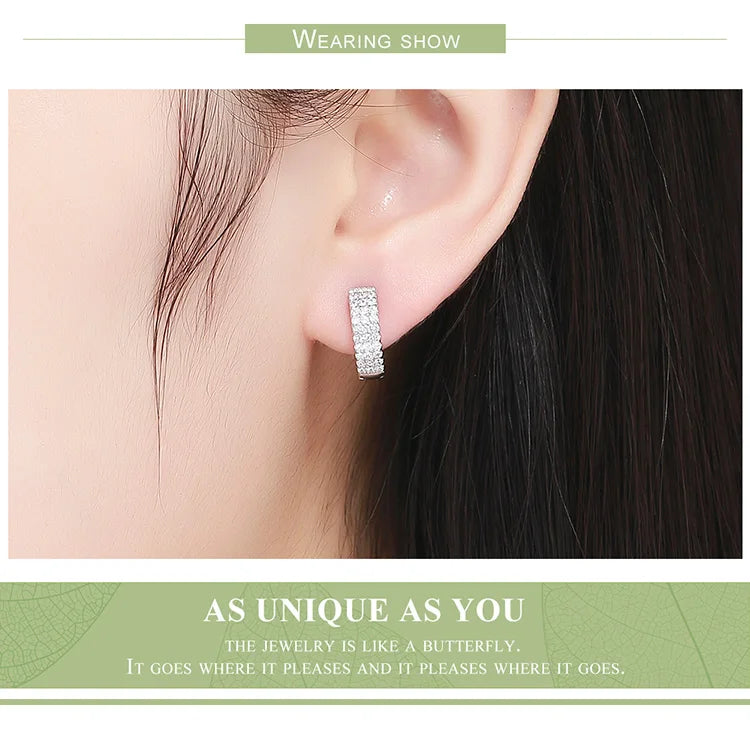 BAMOER Classic New 925 Sterling Silver Shining Clear CZ Cubic Zircon Stud Earrings for Women Wedding Jewelry SCE560