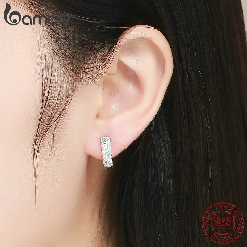 BAMOER Classic New 925 Sterling Silver Shining Clear CZ Cubic Zircon Stud Earrings for Women Wedding Jewelry SCE560