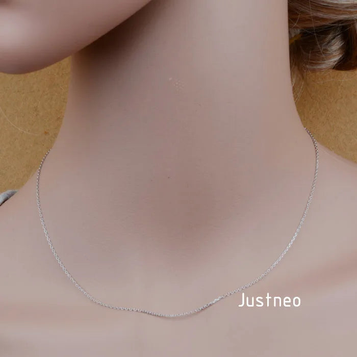 JustNeo solid 925 sterling silver oval cable chain necklace with rhodium plate, spring claspfine jewelry, , 1 piece
