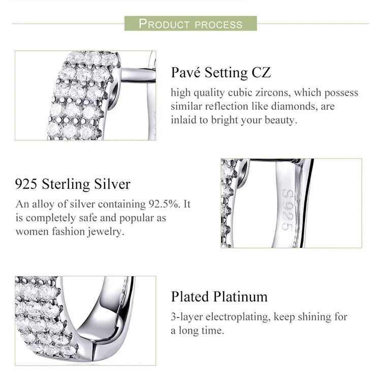BAMOER Classic New 925 Sterling Silver Shining Clear CZ Cubic Zircon Stud Earrings for Women Wedding Jewelry SCE560