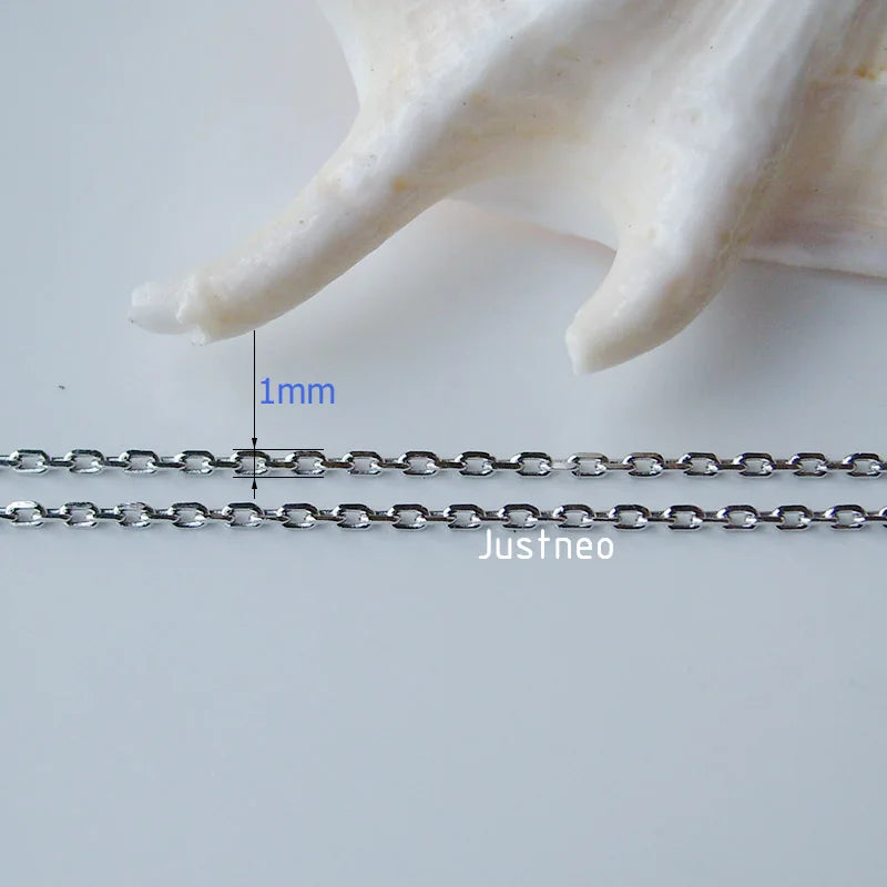 JustNeo solid 925 sterling silver oval cable chain necklace with rhodium plate, spring claspfine jewelry, , 1 piece