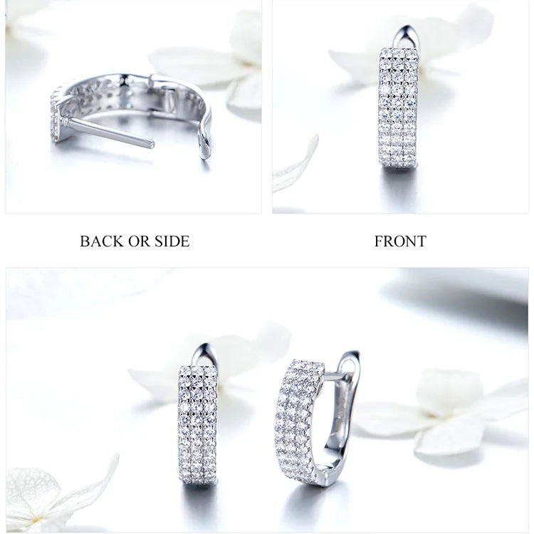 BAMOER Classic New 925 Sterling Silver Shining Clear CZ Cubic Zircon Stud Earrings for Women Wedding Jewelry SCE560