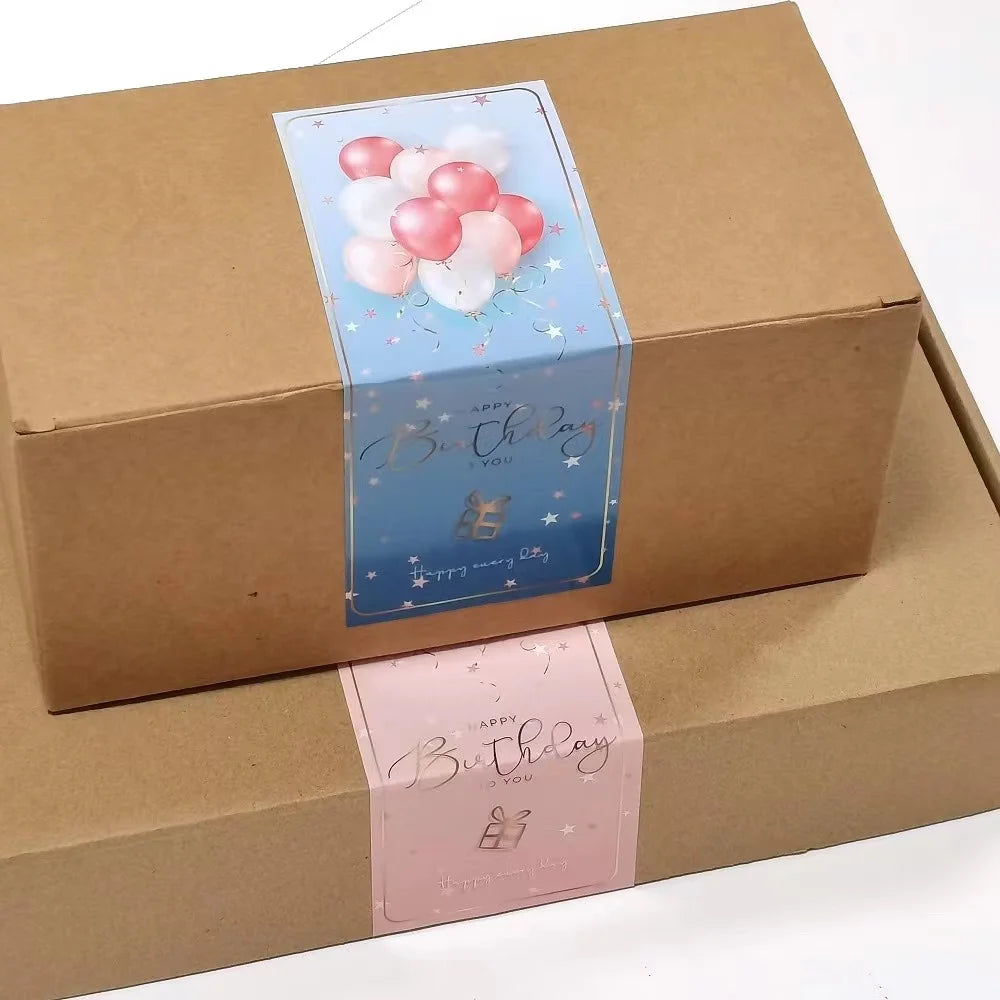 10-30Pcs "Happy Birthday To You" Stickers Pink Blue Black Birthday Gift Package Decor Seal Labels 6x15cm Exquisite Stickers