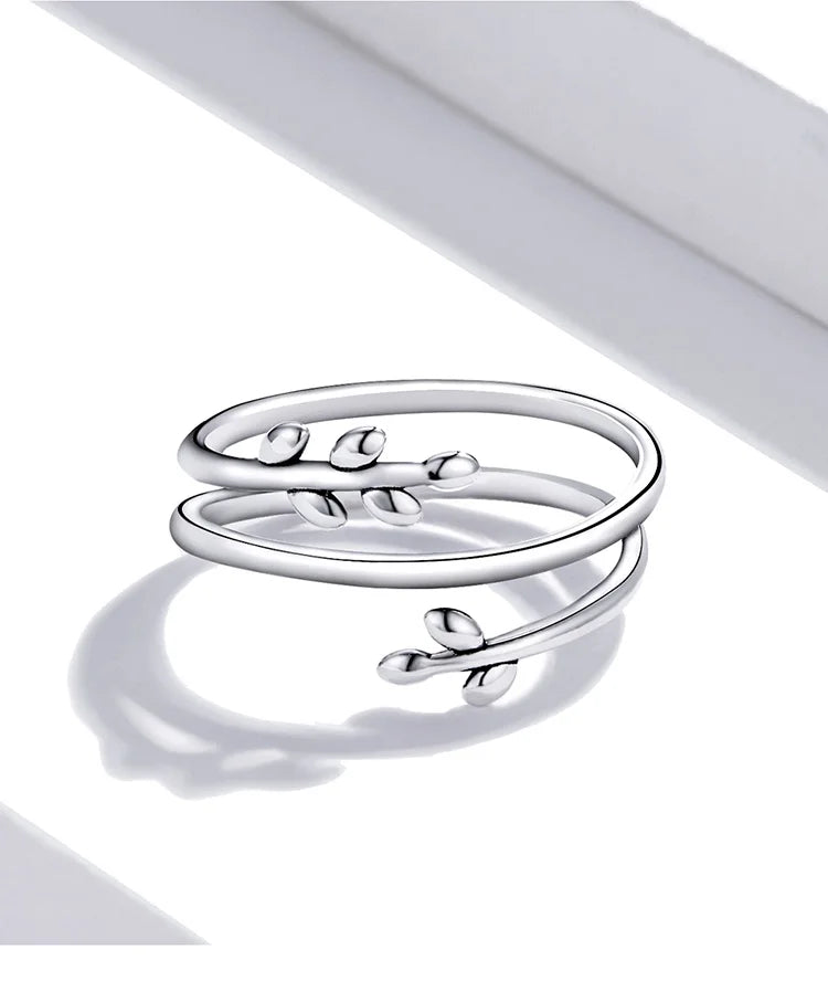 BAMOER Gold Plated Leaves Adjustable Ring, S925 Silver Trendy Multilayer Leaf Open Ring for Women Fashion Jewelry Gift 2 Colors