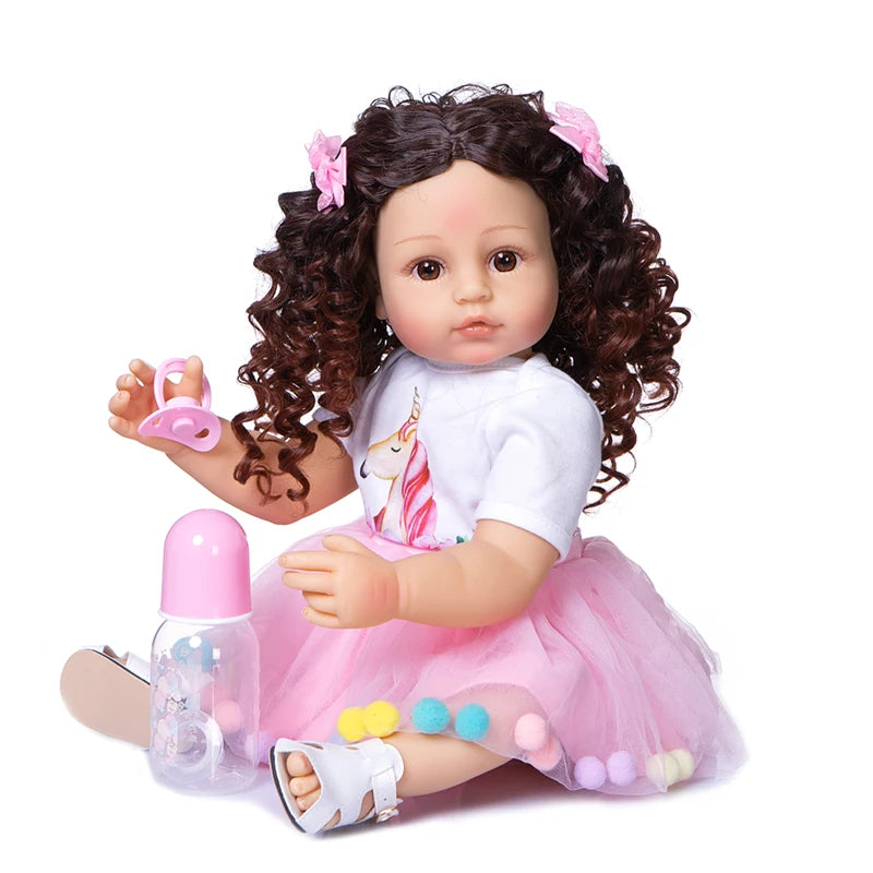 NPK 55CM reborn baby toddler princess full body soft silicone flexible soft touch curly hair fashion girl doll Xmas Gift