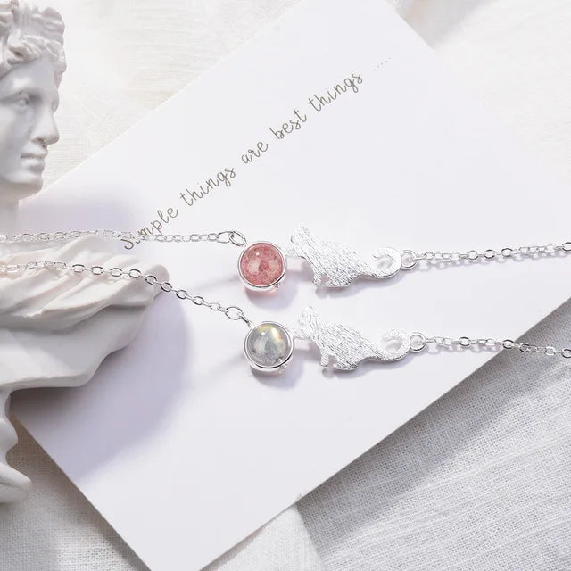 925 Sterling Silver Crystal Cat Round Bead Charm Bracelet For Women Gift Elegant Bracelets & Bangles Silver Jewelry