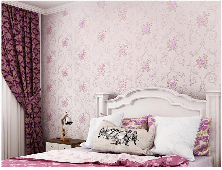 European Self-adhesive Non-woven Wallpaper 3d Garden Flower Warm Bedroom Living Room Wall paper Home Decor Luxury Wall Stickers