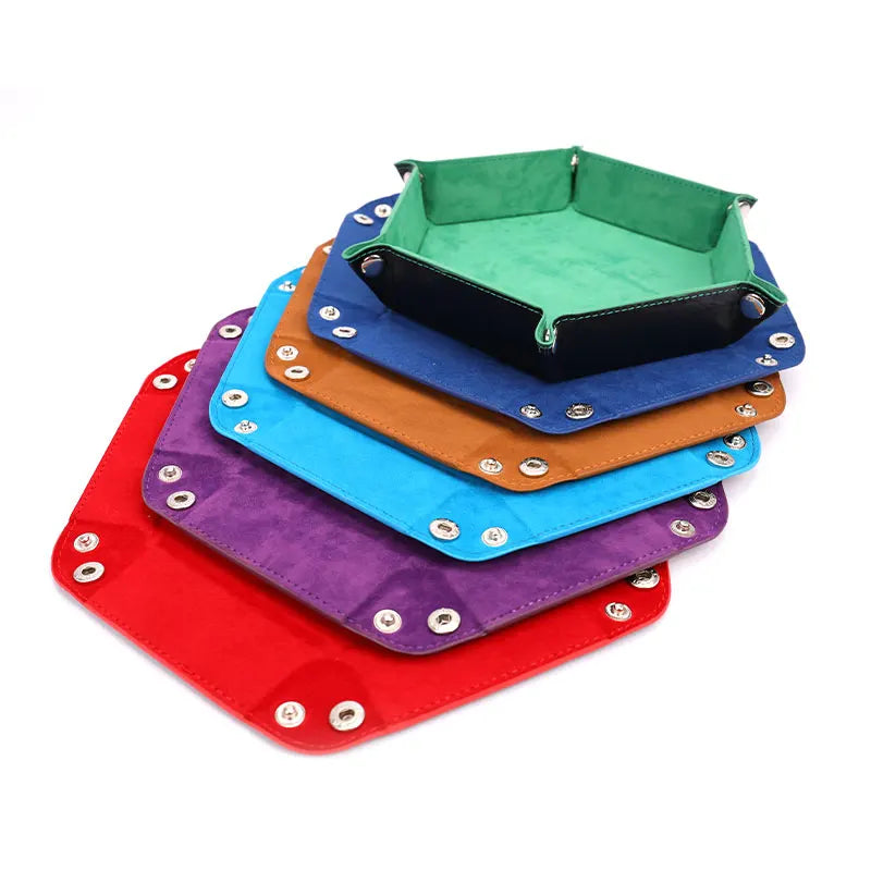 Foldable Dice Tray Box PU Leather Folding Hexagon Coin Square Game 12 Colors For RPG DnD Table Board Games
