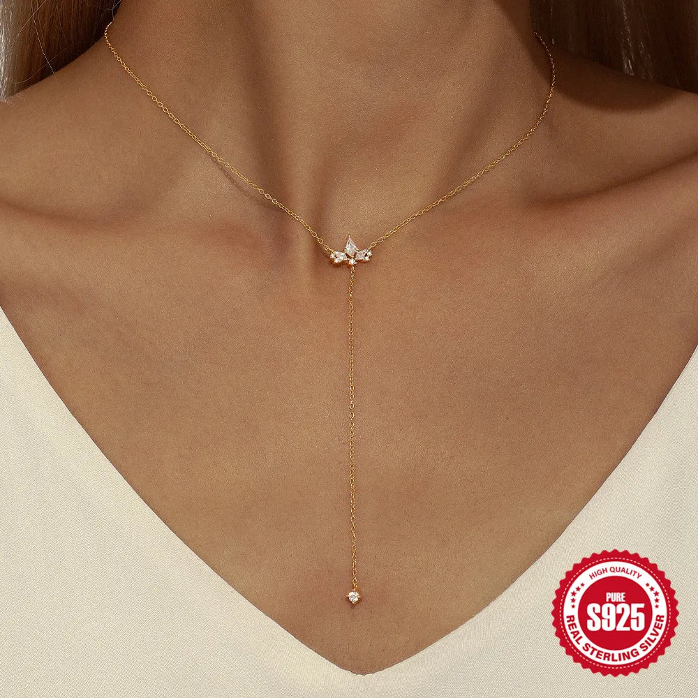 CANNER 925 Sterling Silver Y-shaped Kite Shaped Zircon Sparkling Clavicle Necklace For Women 18k Gold Ins Chain Fine Jewelry