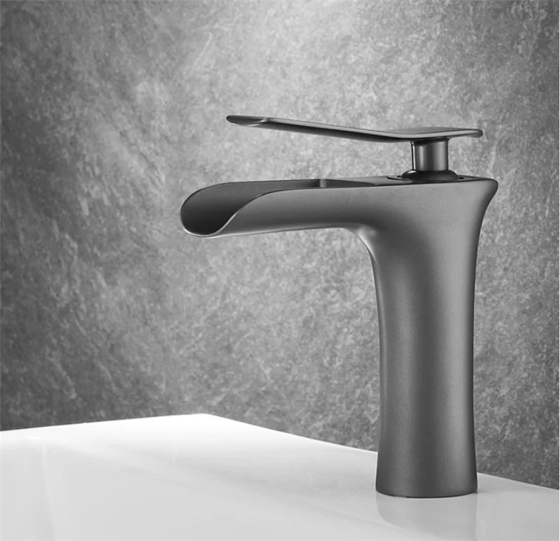Basin Faucet Grey Waterfall Faucet Brass Bathroom Faucet Gold Bathroom Basin Faucet Mixer Tap Hot and Cold White Sink faucet
