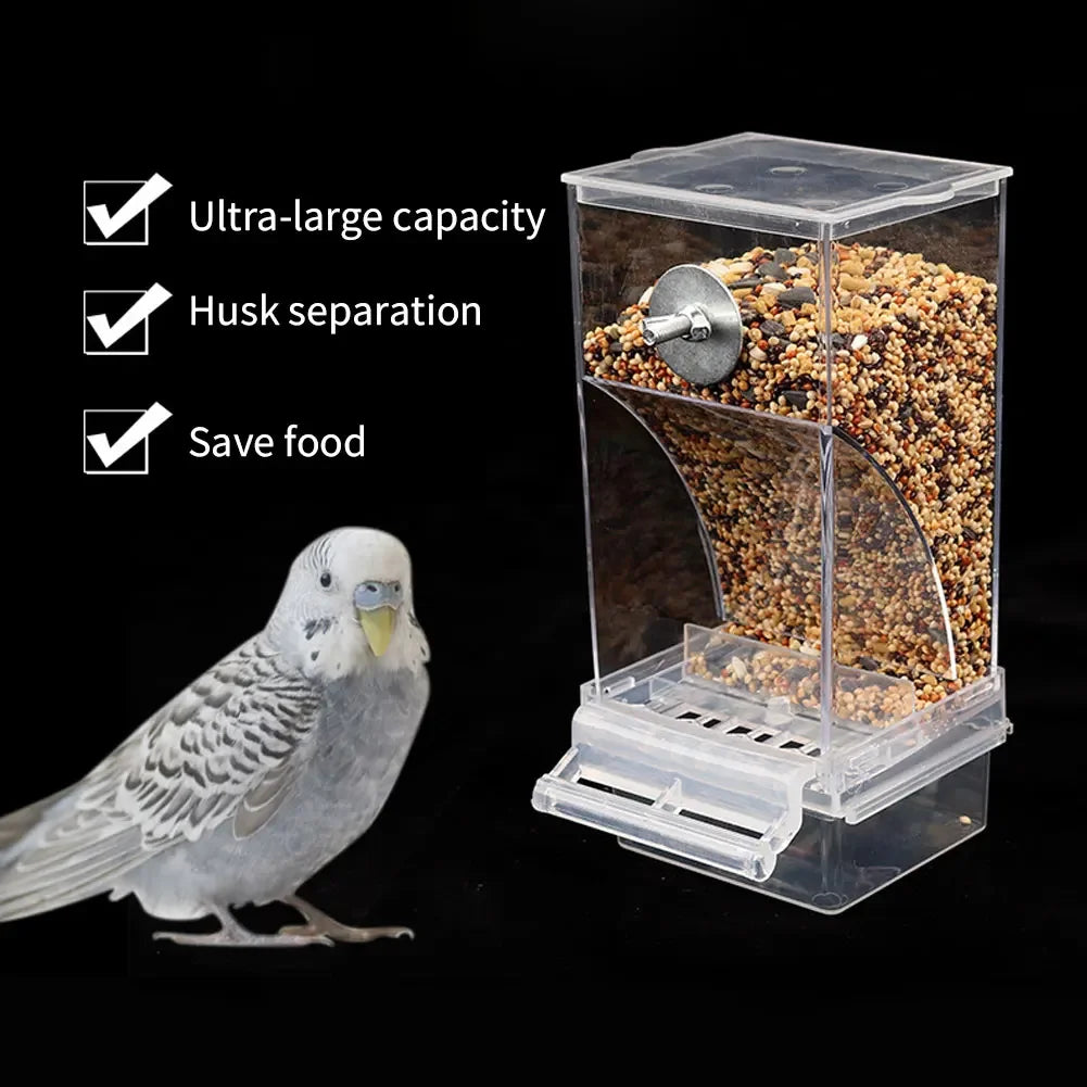 Automatic Bird Feeders No Mess Parrot Feeder Drinker Acrylic Seed Food Container Cage Accessories For Small And Medium Parakeets