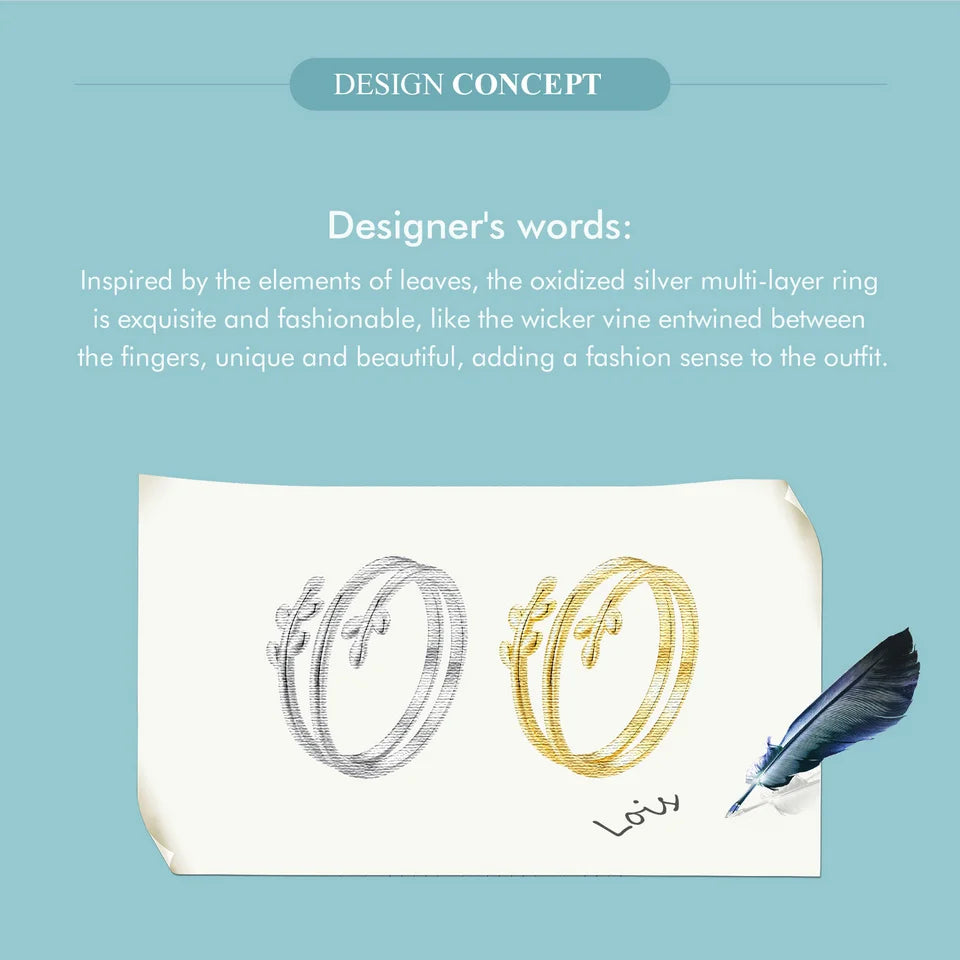 BAMOER Gold Plated Leaves Adjustable Ring, S925 Silver Trendy Multilayer Leaf Open Ring for Women Fashion Jewelry Gift 2 Colors